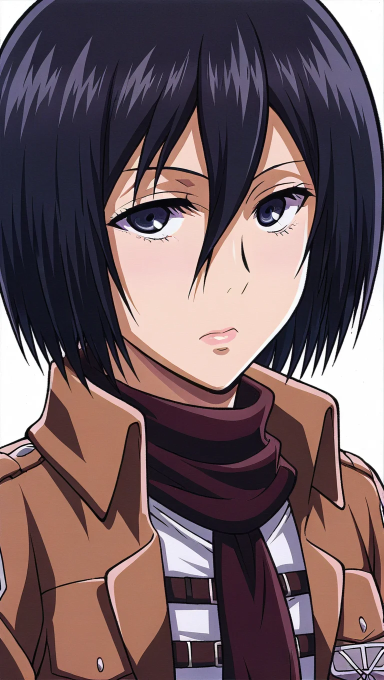 Takapiko style, bold borderlines, Mikasa, upper body, half-turned <lora:Private-Mikasa-PDXL:0.8>