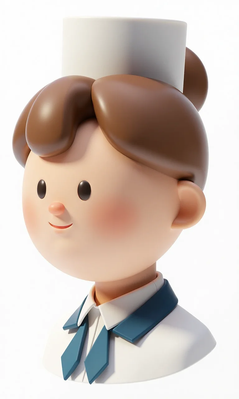 A 3D illustration of a stewardess's head icon