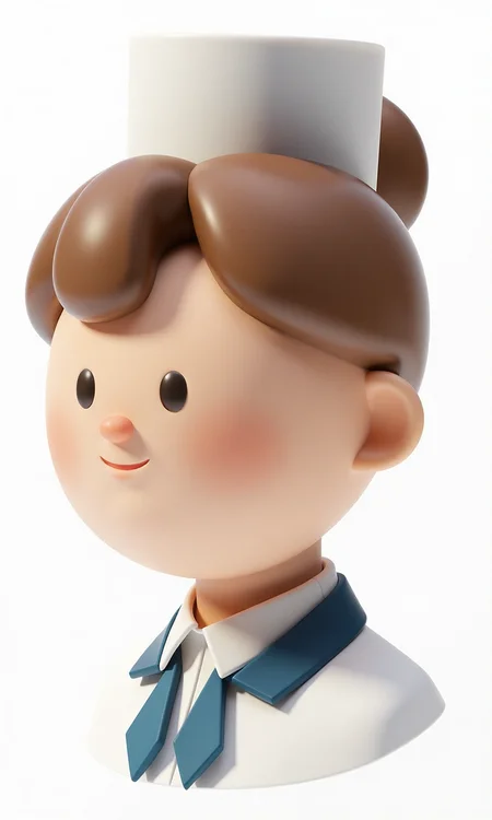 A 3D illustration of a stewardess's head icon