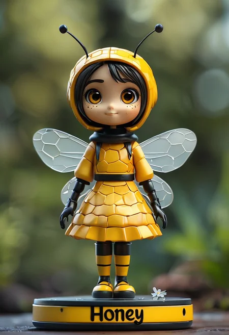 cinematic photo bee girl, manga girl, "Honey" written, 35mm photograph, film, bokeh, professional, 4k, highly detailed