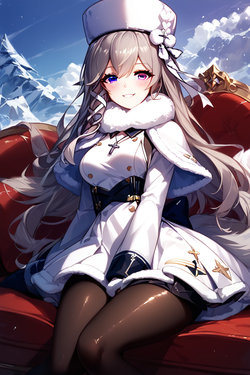 score_9, score_8_up, score_8, medium breasts, (curvy), cute, eyelashes,       ,,, , ,,, zzMurmansk, long hair, purple eyes, heterochromia, blue eyes, bangs, grey hair, hat, white headwear, cross necklace, fur-trimmed dress, white dress, papakha, black pantyhose, long sleeves, black belt, white coat, capelet, winter coat,  <lora:Murmansk_Azurlane_PDXL:1.0>,  ,,,, BREAK, ,,, smile, looking at viewer, blush, blurry, couch, sitting, ,,, shiny skin, <lora:ProAnime_PDXL_v1:0.7>, ,,, embedding:zPDXL, Expressiveh, <lora:SDXLFaeTastic2400:0.5>, <lora:Expressive_H-000001:0.4>,
