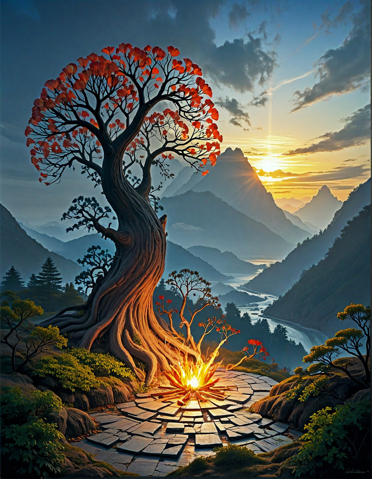 fantasy landscape:1.2
a moonlit forest clearing with tall, ancient trees, scattered bones, glowing eyes in the shadows,
a sunny open sea, with sparkling waters, bright sunlight, and a sense of freedom ,
Scattered showers Weather,
Homogenitus from industrial plumes,
Factory flare stacks painting skies,
Fall foliage color explosions,
,
Valley of self-assembling stone puzzles,
Portals leaking chromatic chaos,
Snowfall assembling origami creatures,
Utagawa Hiroshige: (ukiyo-e woodblock prints), (flat perspectives), (seasonal motifs), (vivid nature palettes)
(masterpiece:1.4), (intricate details:1.4), (hyperrealistic:1.3),(painting:0.9),(ultra detailed:1.4), (8k resolution:1.3), (sharp focus), (dramatic perspective:1.1), (chromatic aberration:0.3), (film grain:0.2),
<lora:JuggerCineXL2:0.3>,
<lora:add-detail-xl:0.3>,
<lora:WildcardX-XL-Detail-Enhancer:0.4>,
<lora:xl_more_art-full_v1:0.7>,
<lora:ClassipeintXL2.1:0.3>,
<lora:Flux-XL_Scenery:0.3> flux-scenery ,
<lora:EnvyDramaticLightingXL01:0.7>
detailxl,