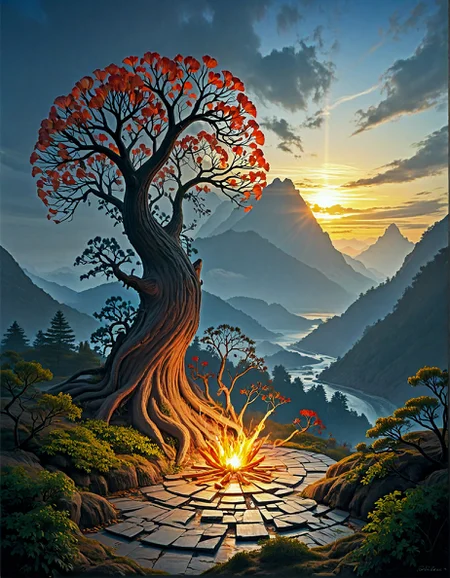 fantasy landscape:1.2
a moonlit forest clearing with tall, ancient trees, scattered bones, glowing eyes in the shadows,
a sunny open sea, with sparkling waters, bright sunlight, and a sense of freedom ,
Scattered showers Weather,
Homogenitus from industrial plumes,
Factory flare stacks painting skies,
Fall foliage color explosions,
,
Valley of self-assembling stone puzzles,
Portals leaking chromatic chaos,
Snowfall assembling origami creatures,
Utagawa Hiroshige: (ukiyo-e woodblock prints), (flat perspectives), (seasonal motifs), (vivid nature palettes)
(masterpiece:1.4), (intricate details:1.4), (hyperrealistic:1.3),(painting:0.9),(ultra detailed:1.4), (8k resolution:1.3), (sharp focus), (dramatic perspective:1.1), (chromatic aberration:0.3), (film grain:0.2),
<lora:JuggerCineXL2:0.3>,
<lora:add-detail-xl:0.3>,
<lora:WildcardX-XL-Detail-Enhancer:0.4>,
<lora:xl_more_art-full_v1:0.7>,
<lora:ClassipeintXL2.1:0.3>,
<lora:Flux-XL_Scenery:0.3> flux-scenery ,
<lora:EnvyDramaticLightingXL01:0.7>
detailxl,
