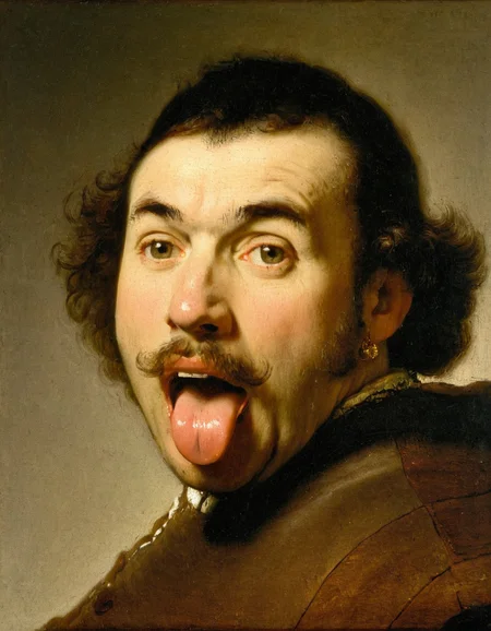 <lora:RembrandtXL_v1:1> RembrandtXL, a man sticking his tongue out