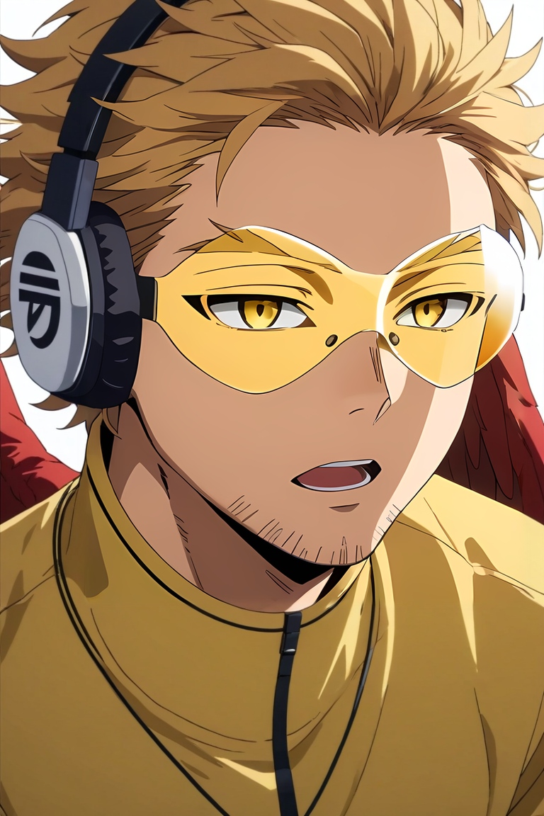 score_9, score_8_up, score_7_up, source_anime, rating_safe, , , , , 1boy, solo, male focus, <lora:keigo_takami_pony:0.74>, keigo_takami, blonde hair, yellow eyes, medium hair, stubble, wings, feathered wings, red wings, tinted eyewear, headphones, , close-up, airport, dusk, arms under breasts, open mouth, , <lora:sdxl_lightning_8step_lora:1>