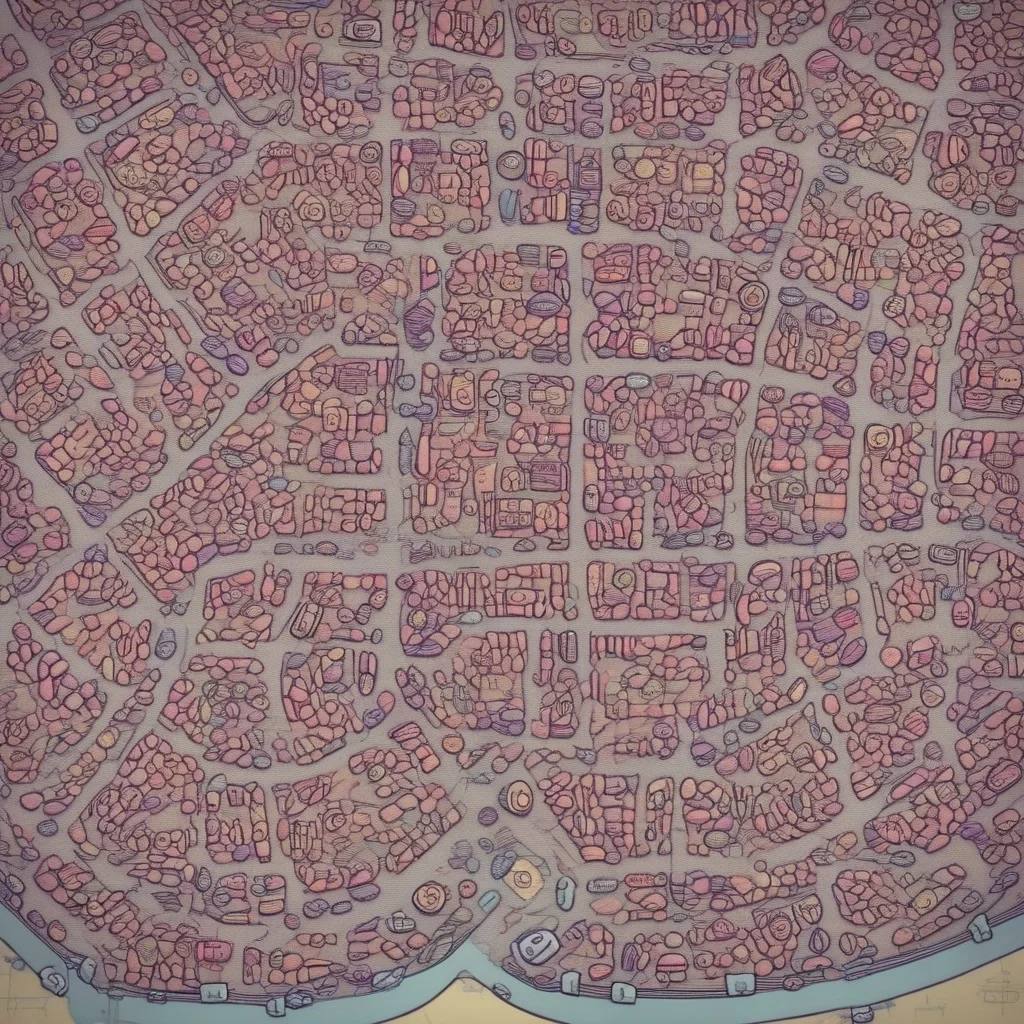 Map of a modern city, top down view