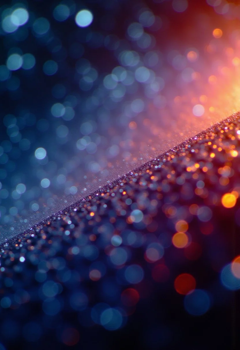 Fractals and bokeh swirl in brilliant shades of blue, purple and red. burned colors glowing with orange heat.  Bands of white light dash across the canvas. High saturation and contrast. sharp lines come into focus.