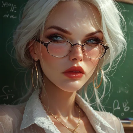 score_9, score_8_up, interesting background, masterpiece, (high quality), complex , highly detaily, solo,  in a class,  perfect face, beautiful, mature, milf, teacher, curvy, wide hips, tight skirt, glasses, serious expression, blushed, body focus
