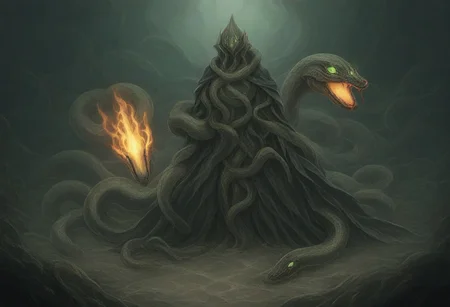 dark fantasy art, gothic art, detailed background, intricate, Exquisite details and textures, highly detailed, ultra detailed photograph, 4k, sharp focus, high resolution, a wolf with snakes skin, summons a creature, fire and water vortex, dramatic, green eyes, glowing eyes, gothic cloak, backlit fog surrounds character
BREAK
snakes surround the character on the ground, character is in an ancient tomb, 12 snake soldiers surround main character
snake, snake on shoulders, sn4k3