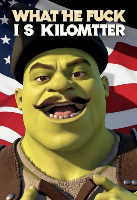 ("What*The*Fuck*Is*A*Kilometer" logo text), Action shot, Shrek1024 as soldier, (wears camouflage shirt), ((military uniforms)),(white Keffiyeh on neck), (with big mustache), ((((big cigar on his lips)))), smoking, (((sunglasses))), look at viewer, angry, v shape eyebrows, usa flag in frame, huge fire expulsion in frame, cinematic explosion style, in Afghanistan desert, full body, wide shot, highly detailed, photography, ultra sharp, film, bokeh,  <lora:Shrek1024:0.8>