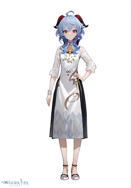 score_9, score_8_up, score_7_up, score_6_up, 8k,
8k, best quality, masterpiece, (ultra-detailed:1.1), (high detailed skin),
(full body), white background, standing, looking at viewer, (solo), hand on hip,
<lora:ganshenxianre-pony-Tanger-000003:0.8>,ganyu \(genshin impact\),Ganyu's casual clothes, 1girl, horns, ahoge, sidelocks, bangs, blue hair, purple eyes
(beautiful_face), ((intricate_detail)), clear face,
((finely_detailed)), fine_fabric_emphasis,
((glossy)), full_shot, <lora:agm-artist-richy-v1_pdxl:0.7>,
