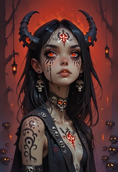 score_9, score_8_up, score_7_up, score_6_up, score_5_up, score_4_up,   <lora:r3dgl0wXLP:0.7> r3dgl0w, red eyes, red background, 1girl, dark, horns
,FFAnime Style, slimes_skullwm, made of skulls