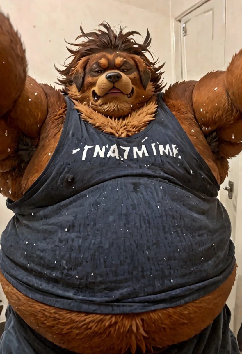 score_9, score_8_up, score_7_up, score_6_up, score_5_up, score_4_up, source_furry, hi res, tank top, extremely obese, selfie, sweat, musk, 1boy, solo, male, showing armpits, big,furry male,fur,fur skin