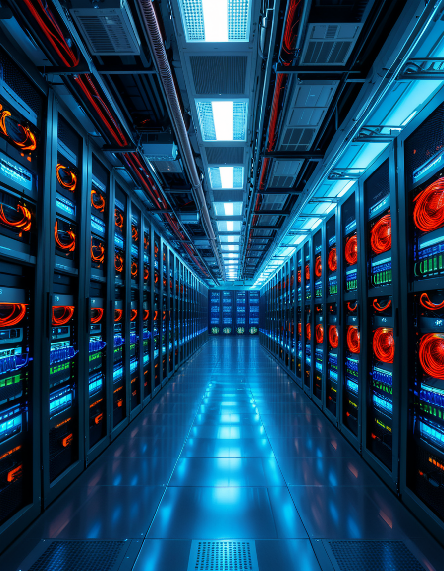 A high-security server room with dim, cold blue lighting and rows of towering black server racks filled with blinking LED indicators. The air is sterile, with a faint hum of cooling fans and the soft beeping of data transfers. Thick, reinforced cables snake across the floor, connecting the machines to a central security terminal displaying encrypted code on multiple high-resolution monitors. The walls are lined with biometric scanners, surveillance cameras, and warning signs indicating "Restricted Access" and "Cyber Threat Level: High." A red emergency light subtly glows in the background, casting a sense of urgency. The atmosphere is ultra-modern and highly secure, evoking the feeling of a top-secret data vault or cyber warfare control center.
<lora:SDXLFaeTastic2400:0.4> <lora:extremely_detailed:0.4> extremely detailed, <lora:high-security_s3rv3r_r00m:1>,high-security s3rv3r r00m, Masterpiece,best quality,hi res,8k,hi res,8k,award winning,(sharp focus, intricate, highly detailed),