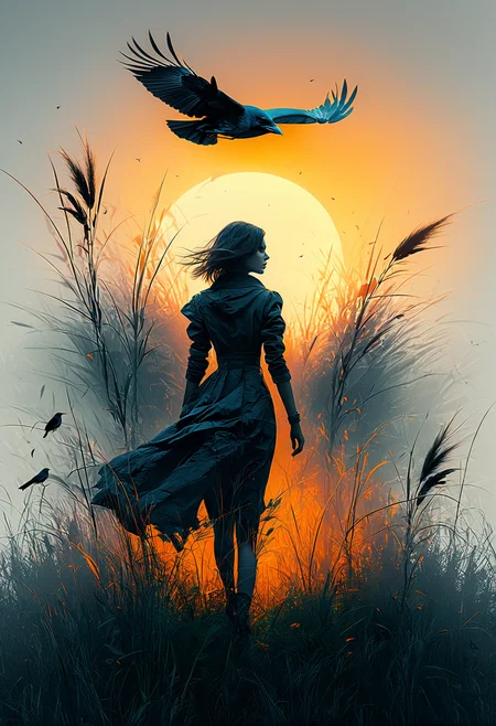 grass orange sun english meadow rooks and a woman silhouette. eerie dreamy beautiful. realistic,
Dramatic, Dynamic, Cinematic, Sharp details, Insane quality, Insane resolution, Insane details, Masterpiece, high resolution,
<lora:artfullyTREEBIRD_SDXL_V1-000003:1> <lora:artfullyNecralien_SDXL_V1:0.4> CYBR-XL