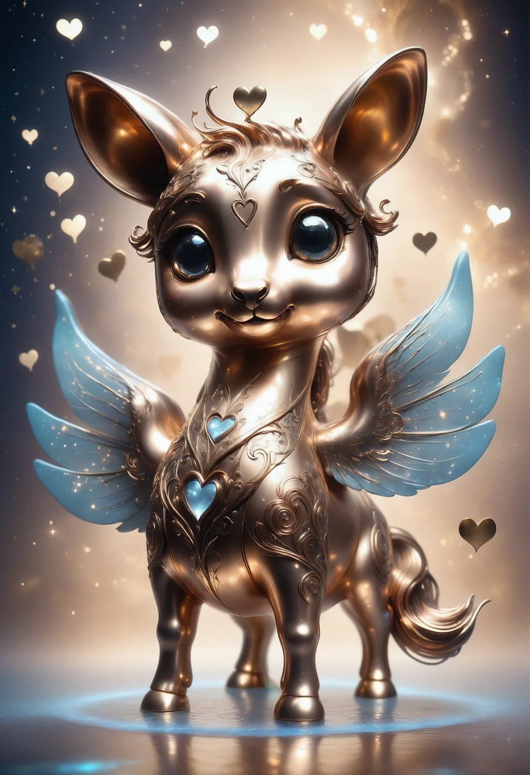 a cute zhibi domestic animal <lora:zhibi:0.8> made out of Jed-ANC <lora:ArtNouveauCopperStyle:0.9>, cuteness overload, surrounded by stardust and floating hearts <lora:heartmiststyle:0.5> in a starLS fantasy landscape <lora:stardustlandscapes-000006:0.7>, drawing, zoomed out, Intellectual, at midday, very wide view, aetherpunk, reflected light, masterpiece, beautiful, fine detail, beautiful composition, quality, dynamic composition, beautiful, shiny