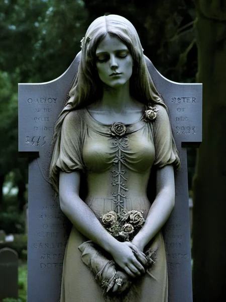 wonderfull gravestone of a dead sister, beautiful cementry <lora:talesofthegraveyard:1>