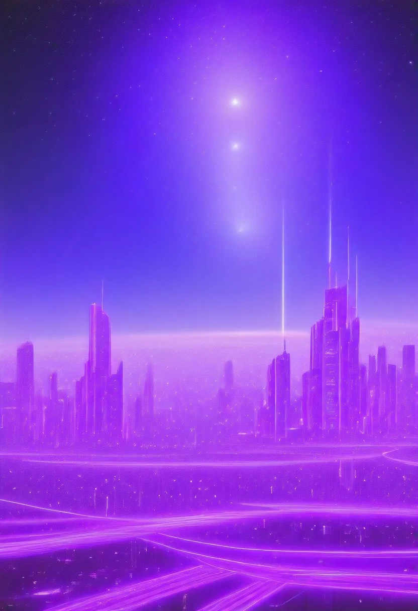 High quiality, high resolution, high definition,
Magical city with skyscrapers, a planet with purple colors and lines that emit white light surrounded by a planet ring, with the view from behind a cat looking towards the city, citybkg, anime style, high ilumination, galaxy sky, calid colours, spacial station