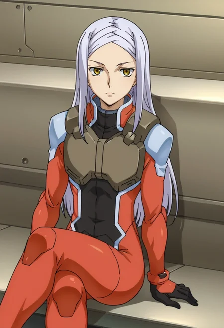 score_9,score_8_up,score_7_up,score_6_up,score_5_up,score_4_up,anime coloring BREAK source_anime,anime,<lora:Soma_Peries_Gundam_00_Pony:0.8>,somas2,1girl,solo,yellow eyes,white hair,long hair,braided bangs,cb pilot suit,sitting,crossed_legs,factory,looking_at_viewer,