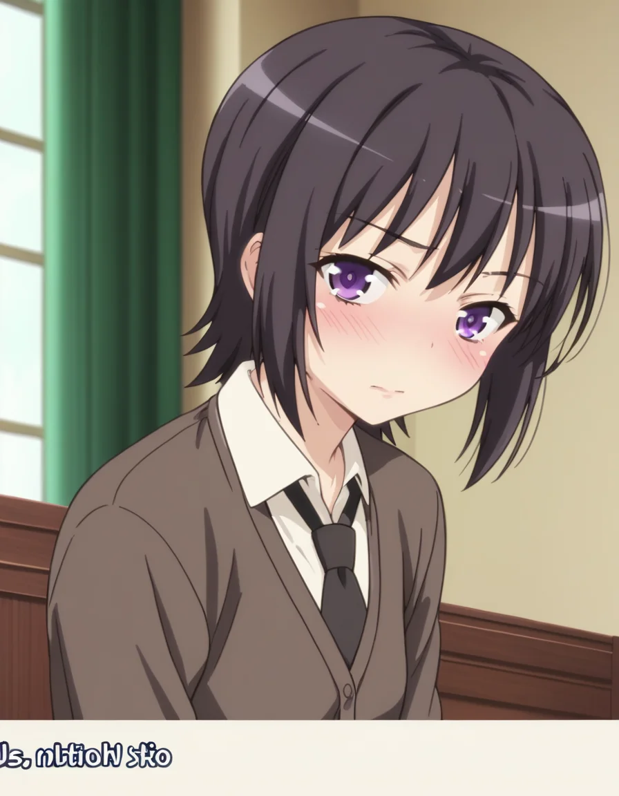score_9, score_8_up, score_7_up, source_anime, <lora:yozora-mikazuki-s2-ponyxl-lora-nochekaiser:1>, yozora mikazuki, short hair, black hair, purple eyes,, shirt, school uniform, necktie, cardigan, black necktie, skirt, green skirt, pleated skirt,, indoors, bed, bed room, on side, blush, drunk, looking at viewer, solo,, cowboy shot, dutch angle