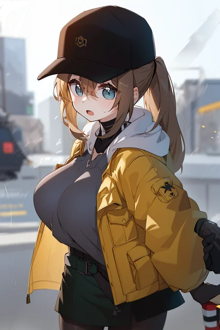 1girl,unparalleled masterpiece, mature female, ((thick thighs, huge chest, mature, adult))

girls'_frontline, dima_(girls'_frontline), aningay, 1girl, baseball_cap, black_headwear, blue_eyes, blush, brown_hair, cropped_legs, gloves, green_gloves, green_shirt, green_skirt, grey_pantyhose, hair_between_eyes, hat, jacket, long_hair, long_sleeves, looking_at_viewer, looking_back, open_mouth, pantyhose, shirt, skindentation, skirt, solo, sweat, yellow_jacket

 <lora:dimaGirlsFrontline_10:0.6>