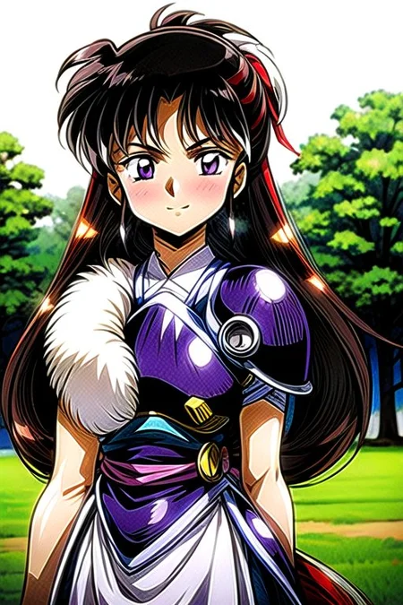 best quality 1girl Setsun4 solo long hair, (night time) forest background black hair very long hair purple eyes multicolored hair armor, small, (fur trim) (medium body),<lora:EMS-179-EMS:0.800000>,<lora:EMS-293862-EMS:0.800000> bow, hair_bow, hair_tubes, red_bow, brown_hair, long_hair, bangs, ascot, frilled_bow, yellow_ascot, blush, smile, hair_between_eyes, athletic, armor, miko, Smiling, happy, dragoon helmet, (helmet)