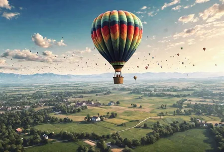 fields, sky, vantage point, air balloon, digital art, ultra realistic, photograph, extreme details, 4K
