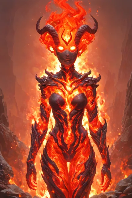 best quality,absurdres,masterpiece, score_9,score_8_up,rating_explicit,<lora:Turbo_XL:1>,<lora:BeautyInEvilPony:0.5>,hkevil,<lora:Flame Atronach Pony XL:0.75>,flame_atronach,monster girl,horns,colored skin,black skin,fire,<lora:Fire_Effect_Pony:0.25>,fireffect,<lora:firegirl_ponyxl_v1:0.25>,firegirl,fire aura,<lora:EpicF1reP0ny:0.25>,flames,<lora:FireHuman:0.5>,firehuman,colored skin,orange fireskin,fire,empty eyes,