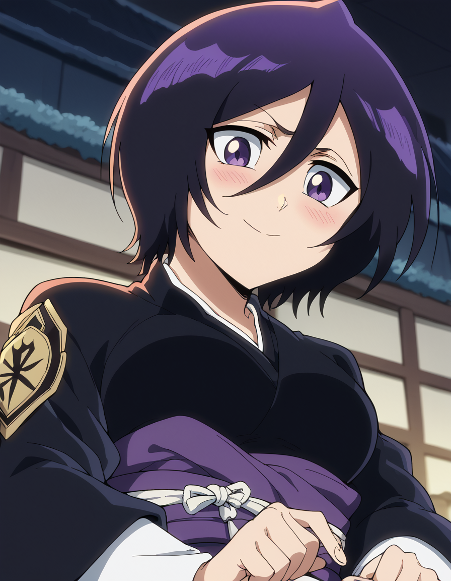 score_9, score_8_up, score_7_up, source_anime, <lora:rukia-kuchiki-tybw-ponyxl-lora-nochekaiser:1>, rukia kuchiki, black hair, hair between eyes, purple eyes, short hair, medium breasts, anime screencap, japanese clothes, kimono, hakama, black kimono, long sleeves, wide sleeves,, town, small, streets, community, people, smile, <lora:lap-pov-ponyxl-lora-nochekaiser:1>, lap pov, lap pillow, from below, ceiling, looking down, pov, blush, smile,, looking at viewer, solo,, cowboy shot, solo