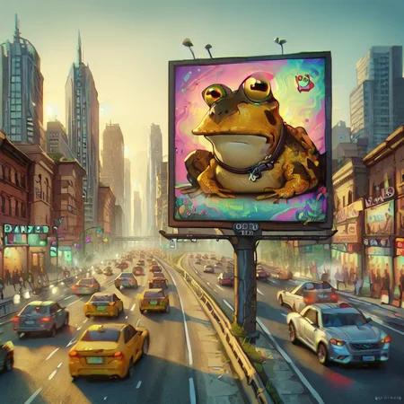 score_9, score_8_up, score_7_up, score_6_up, score_5_up, score_4_up, BREAK <lora:Billboard_Erector_PDXL:1>b1llb0ard,sign, <lora:ALL_GLORY_TO_THE_HYPNOTOAD:1>hypnotoad,city,traffic,