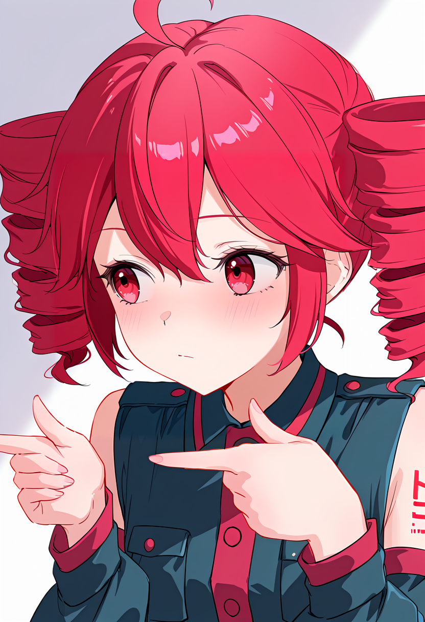 masterpiece, high quality, best quality, 1girl, kasane teto, upper body, finger spin, pointing, closed mouth, looking to the side,<lora:Rikkas_Finger_Spin_-_finger_twirl:1>