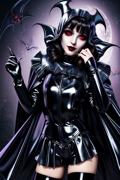 MEvil, EvlSM, Bad_End_Precure, DarkPrecure, adult, evil corrupted princess wearing dark pastel (ruffled:1) (gleaming latex:1) (sailor senshi uniform) with (long latex vampire cloak:1.5) and latex gauntlets, soft lighting, ruffles,
( long legs, crescent, crescent facial mark, makeup, lipstick, mascara, eyeshadow),
(red eyes, colored skin, glowing eyes, evil smile),
(vmpr),
<lora:more_details:0.5>,