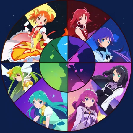 masterpiece, best quality
source_anime, deep colors,
(color_wheel_challenge:1.2), multiple girls, magical girls, mahou shoujo,
red hair, pink hair, orange hair, yellow hair, green hair, cyan hair, blue hair, purple hair, violet hair, black hair,
red dress, pink dress, orange dress, yellow dress, green dress, cyan dress, blue dress, purple dress, violet dress, black dress,
high quality, high resolution, detailed, highres, highly detailed,