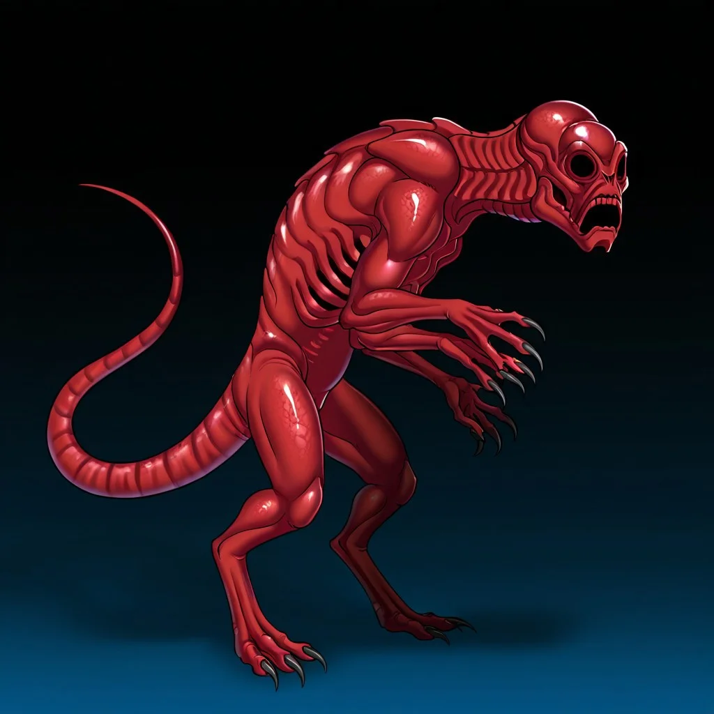 masterpiece, high quality, absurdres,
CreepyRed, tail, creepyred, standing, 1boy, claws, ribs, alien, male focus, full body, 4 arms, 3-clawed hands, bird talon, red skin, solo, hollow eyes