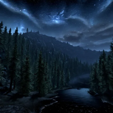 Masterpiece,absurd resolution,8k,high resolution,
<lora:SkyrimLandscapes:0.8>,
skyrimlandscapes, sky, night, scenery, star (sky), tree, night sky, starry sky, outdoors, forest, nature, cloud, no humans