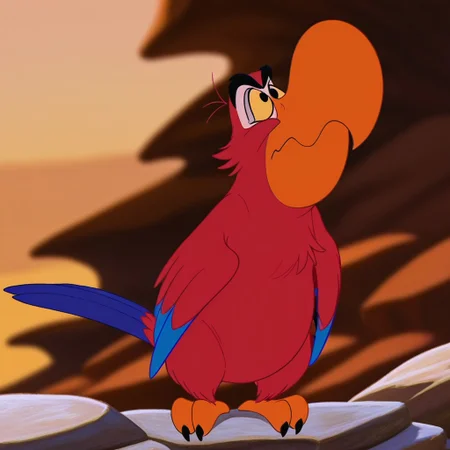 masterpiece, best quality, amazing quality, IagoAlddnIL, feral, parrot , male, red feathers, black eyes yellow sclera, winged arms, blue tail feathers, standing, on rock,
, <lora:1c0cd730-b477-4471-bf3d-3974896bd4de:1.0>