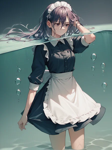 score_9, score_8_up, score_7_up, score_6_up, source_anime, <lora:partially_underwater_shot_v0.1-pony-dim8fp16:1.0>
partially underwater shot, partially submerged,
1girl, wet hair, maid, floating hair,