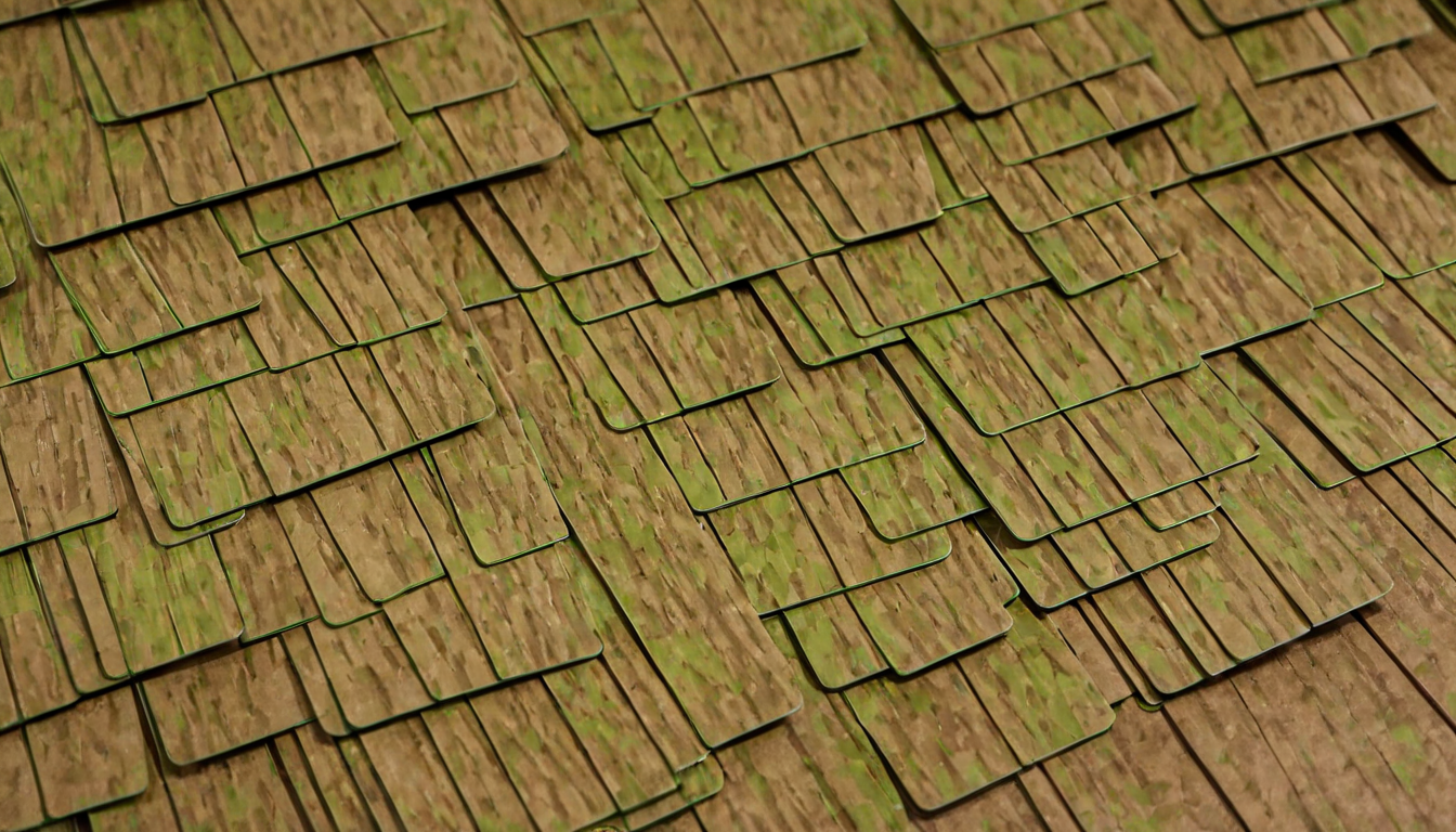 plastkort, a forest landscape (made from:1.3) single green and brown colored rectangular plastic cards, <lora:Plastkort_2-000004:1>