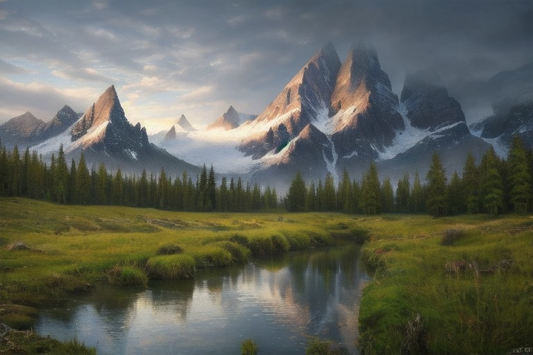 RAW photo, (masterpiece:1.3), subsurface scattering, heavy shadow, (high quality:1.4), (intricate, high detail:1.2), professional photography, HDR, High Dynamic Range, realistic, ultra realistic, photorealistic, high resolution, film photography, ambient lighting, atmospheric effects, <lora:detail_slider_v4:2>, OverallDetail, epic medieval fantasy, cloudy sky, day, fanmou, forest, mountain, nature, outdoors, reflection, sky, water, <lora:Fantasy_Mountains:1>, epiCPhoto