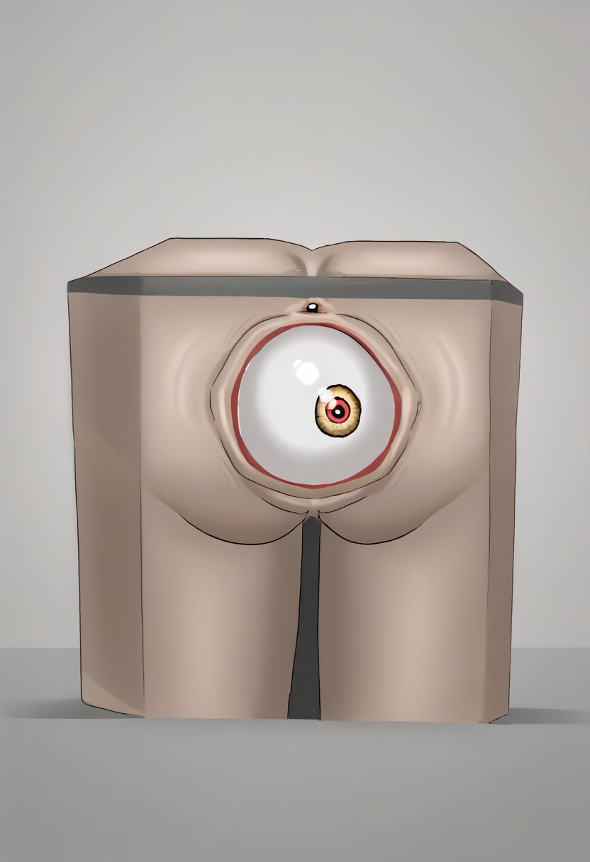 1girl, solo, from behind, looking back, <lora:eyeball_in_ass:1> eyeball in ass   <lora:boxification:1> boxification, in container, from behind