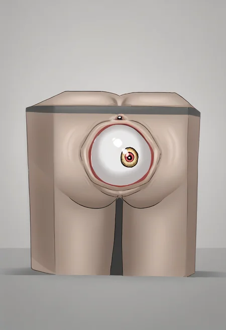 1girl, solo, from behind, looking back, <lora:eyeball_in_ass:1> eyeball in ass   <lora:boxification:1> boxification, in container, from behind