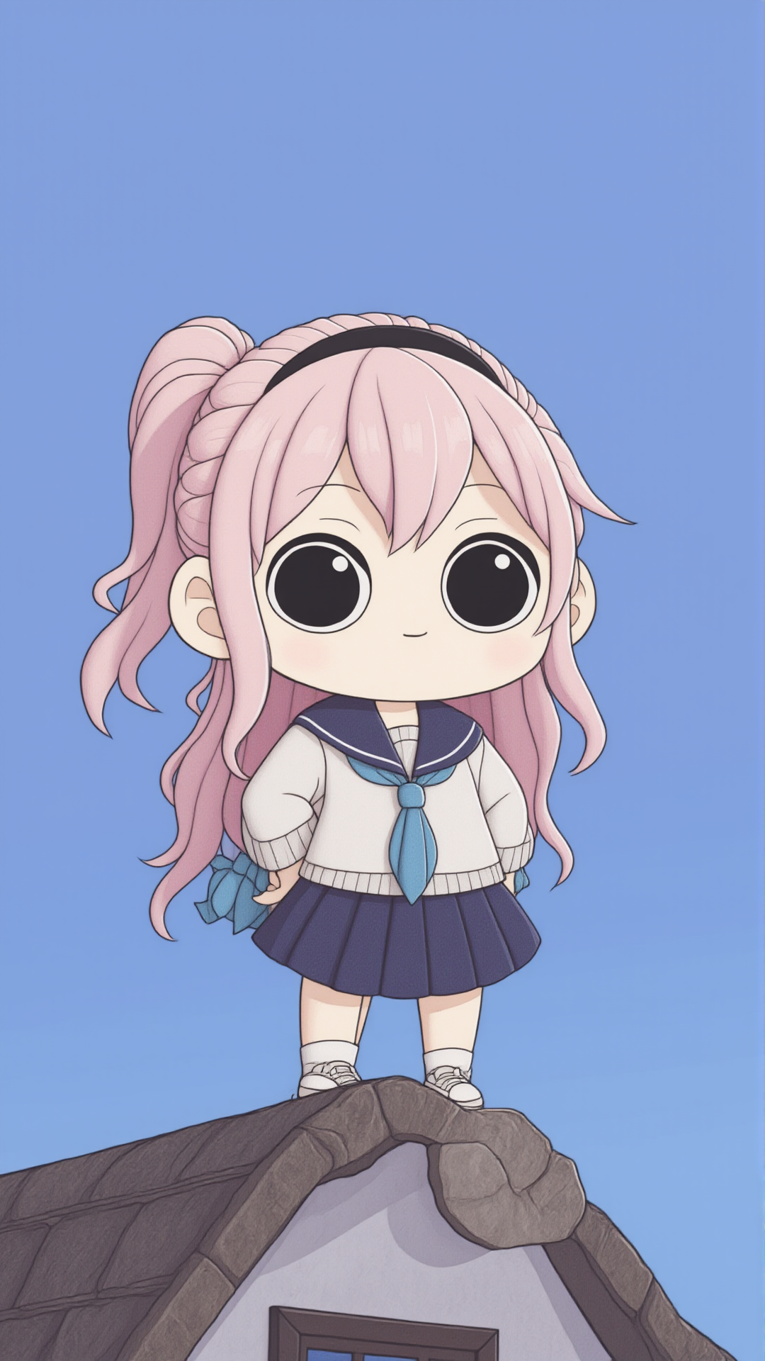 <lora:KawaiisStyle:1>kawaii style a woman standing on top of a roof with her hands on her hips
