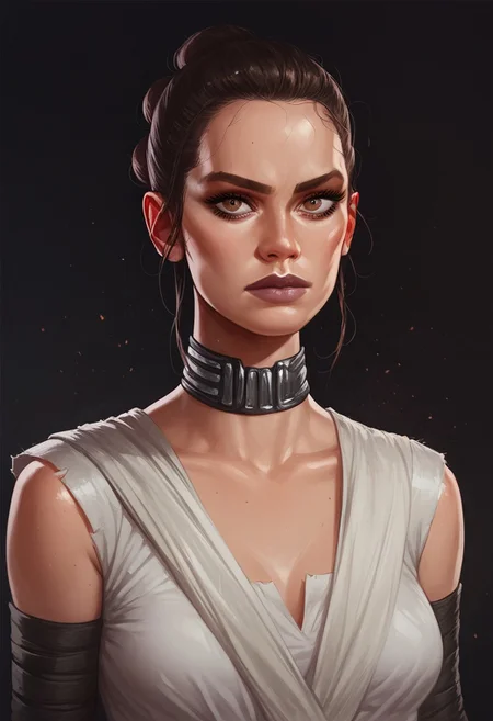 score_9, score_8_up, score_7_up, score_6_up, score_5_up, score_4_up, 1girl, pretty girl, 30 years old, Rey,solo, brown hair, brown eyes, sith rey, dark clothes, dark leather clothes,