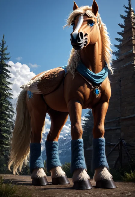 (score_9, score_8_up:1.1), score_7_ up, highly detailed, realistic, photorealistic, zPDXL, (1 girl,) slender, petite , Pegasus girl, winged horse features, lithe body, blonde mane, spirited demeanor, young adult, vivid blue eyes  with unique beautiful face, (she wear Woolen leg warmers, knitted, ankle support, uneven terrain, mountaineer background.), she wield medieval fantasy weapon, Arcane Amulet: An amulet with arcane markings, boosting the wearer's magical abilities.  ,  dynamic pose, detialed background
, masterpeice, detailed, intricated details, 8k, ultraclear , wide angle, detailed scene, detailed faces, perfect quality, tranding on artstation, incredible details , Painstaking Attention To Details , <lora:Pony_DetailV1.0:1>  <lora:p:1>