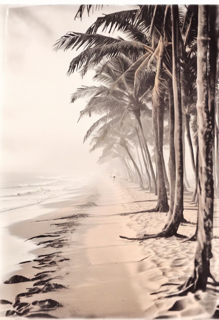 lith_orwo_dokumentenpapier_D,instagram photo, a foggy beach in sri lanka, hard shadows, film grain