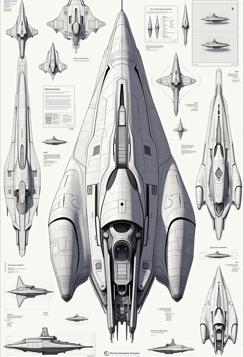 yfg-aarchy, schematics of an elegantly designed starship modeled after a (manta ray), high res. ultra high quality, best quality, highly detailed
