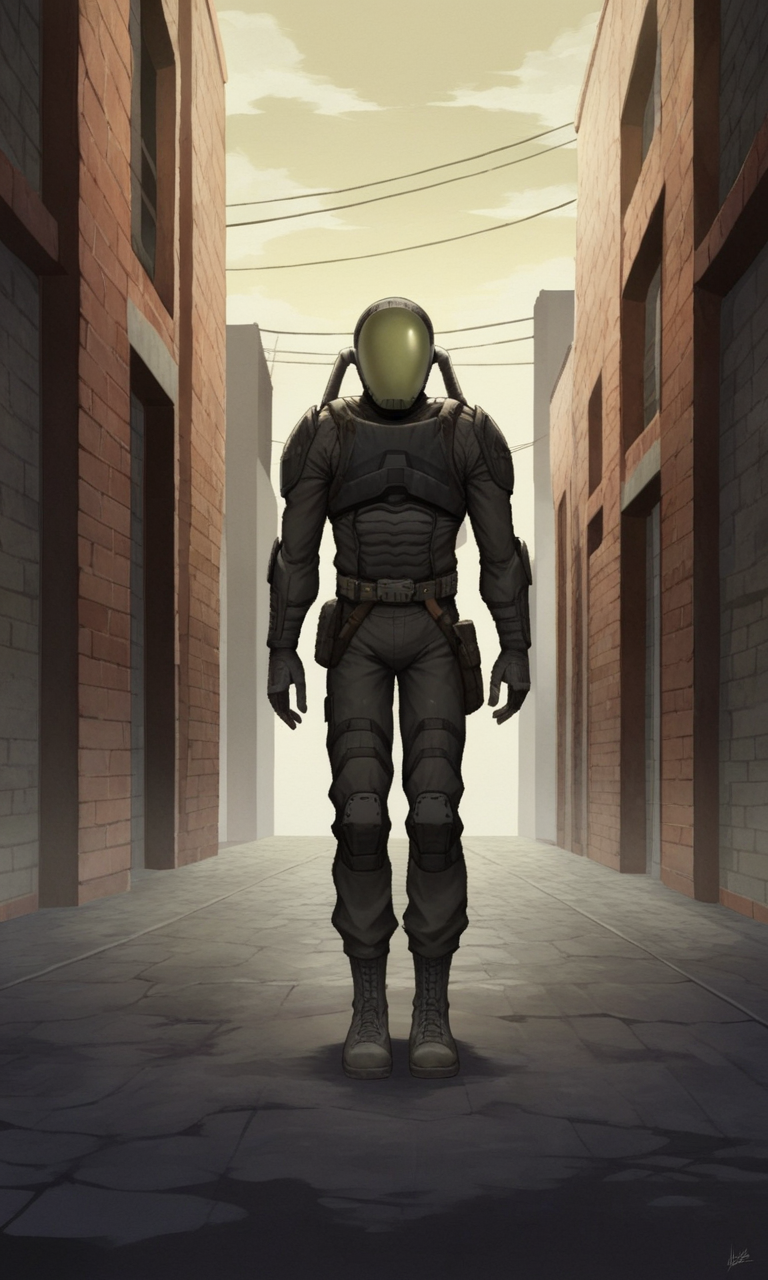 anime artwork score_9, score_8_up, score_7_up, score_6_up, BREAK source_anime, soft lineart, 1boy, glavakolhoza_sevasuit, sci-fi suit, helmet, standing, relaxed pose, post-apocalyptic landscape, post-apocalyptic city, <lora:glavakolhoza_sevasuit:0.7>, full body. anime style, key visual, vibrant, studio anime,  highly detailed