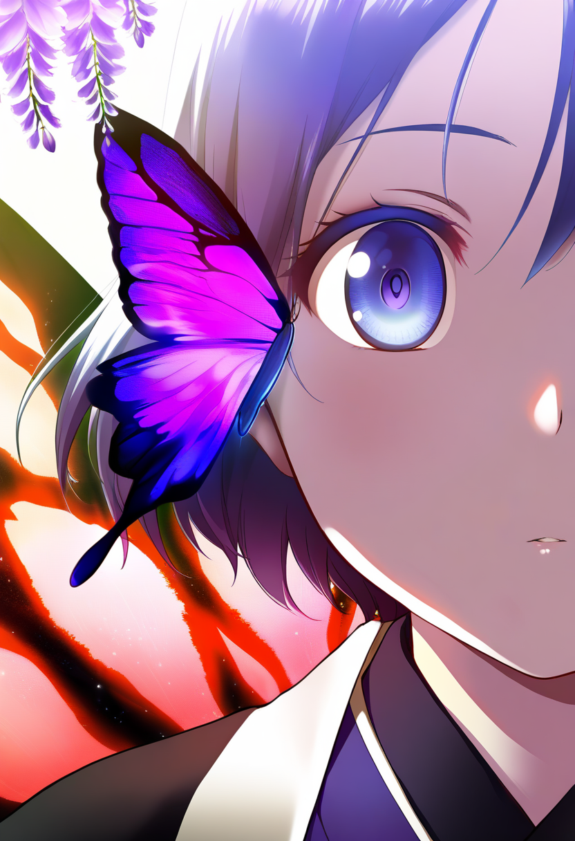 masterpiece,best quality,amazing quality, 1girl, kocho_shinobu close-up,
portrait, eye focus, wisteria_purple_palette, high_saturation, 
insect_breath_glow, butterfly_wing_haori, floating_poison_mist,
<lora:people's_work:0.3> <lora:DetailedEyes_V3:0.9> <lora:MeMaXL4:0.8>