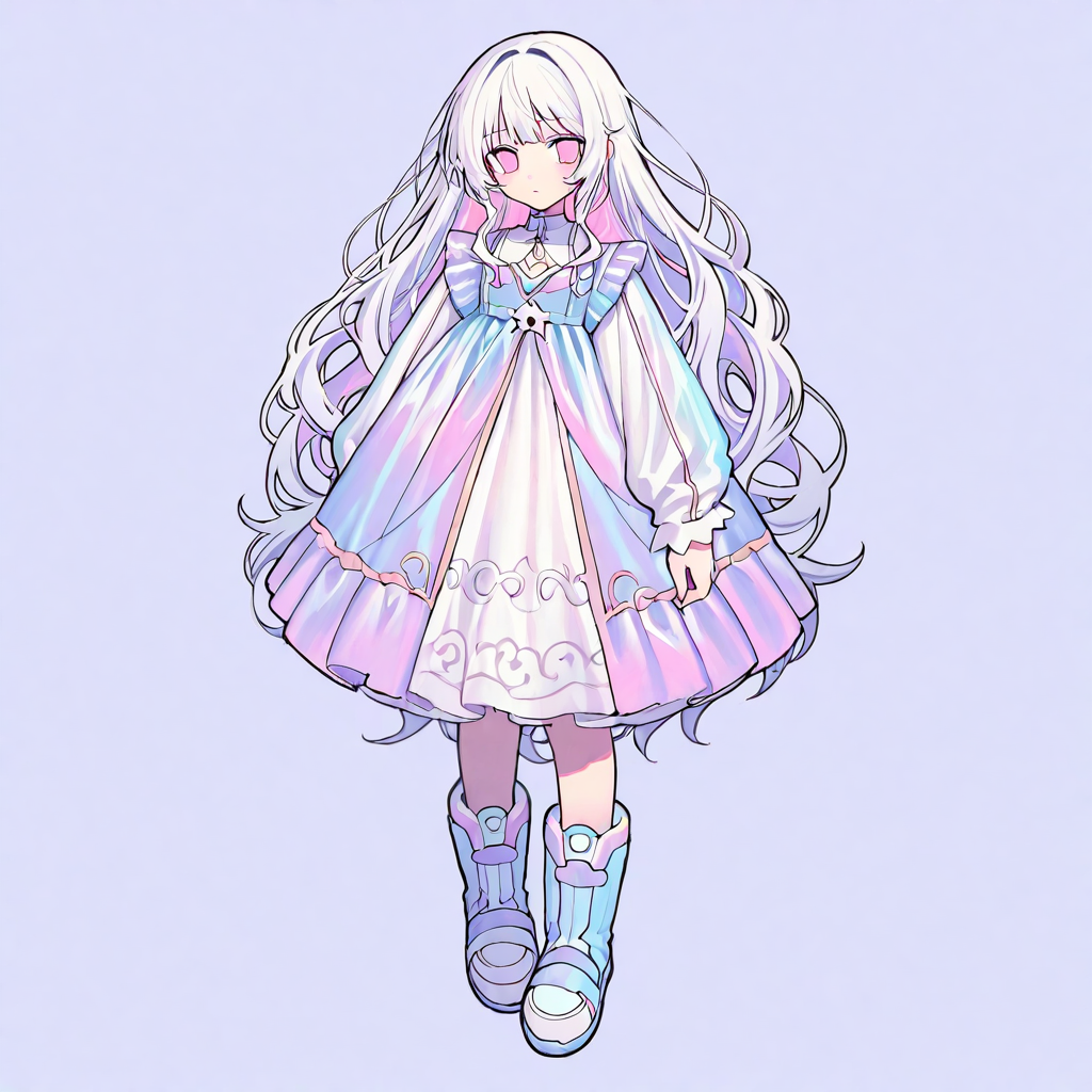 highly detailed, mnct, 1girl, vibrant, long hair, dress, boots, simple background