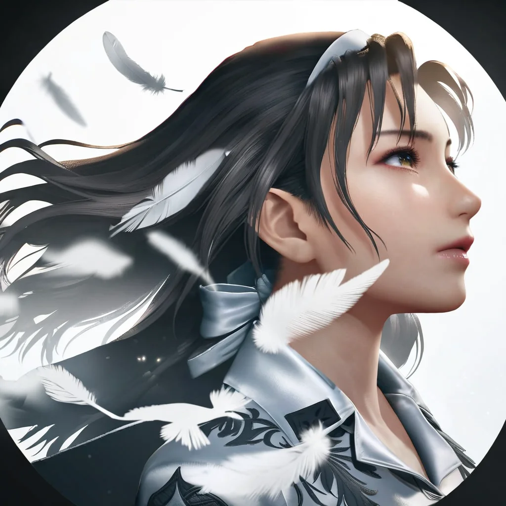 masterpiece, best quality, very aesthetic, absurdres, jun kazama, portrait, double exposure, bird, from side, silhouette, floating hair, feathers, sad, long hair, <lora:tekken_jun_kazama_animagineXLV31:0.8> <lora:silhouette_xl:0.6>, masterpiece, best quality,